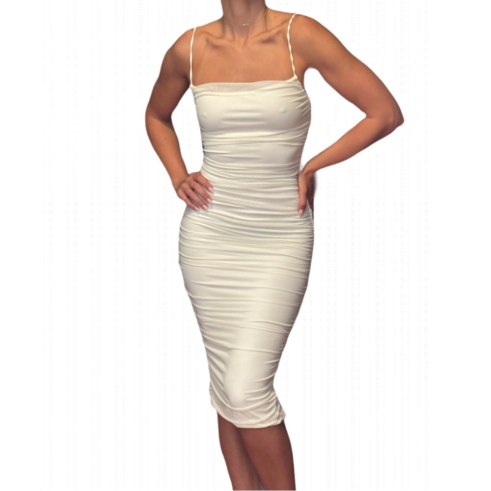 NWT - Oh Polly Cream Ruched Midi Dress
